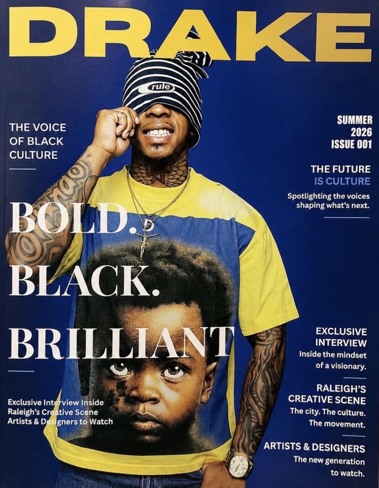 Drake Magazine Summer 2026 Issue 001 cover — Bold. Black. Brilliant.