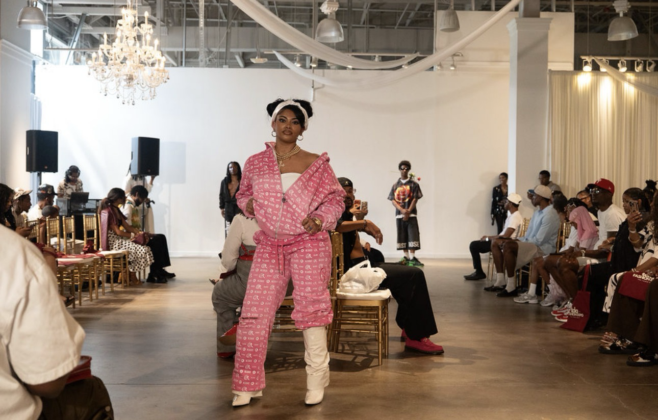 TDA Fashion Expo runway model in a pink tracksuit
